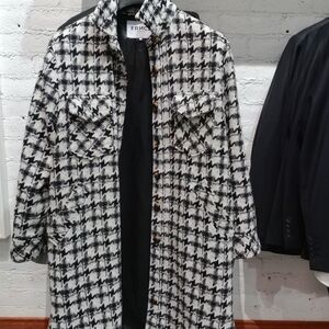 FRNCH Black and White Houndstooth Teddy Jacket